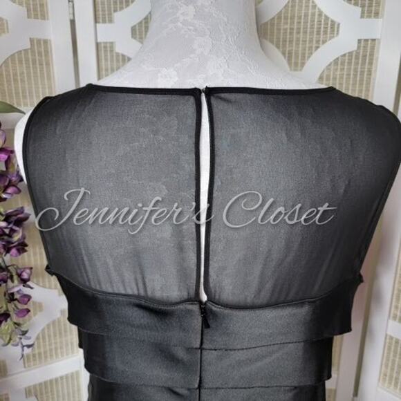 Jones Wear Dress Black Satin Tiered Cocktail Dress Size 10 - Picture 7 of 11